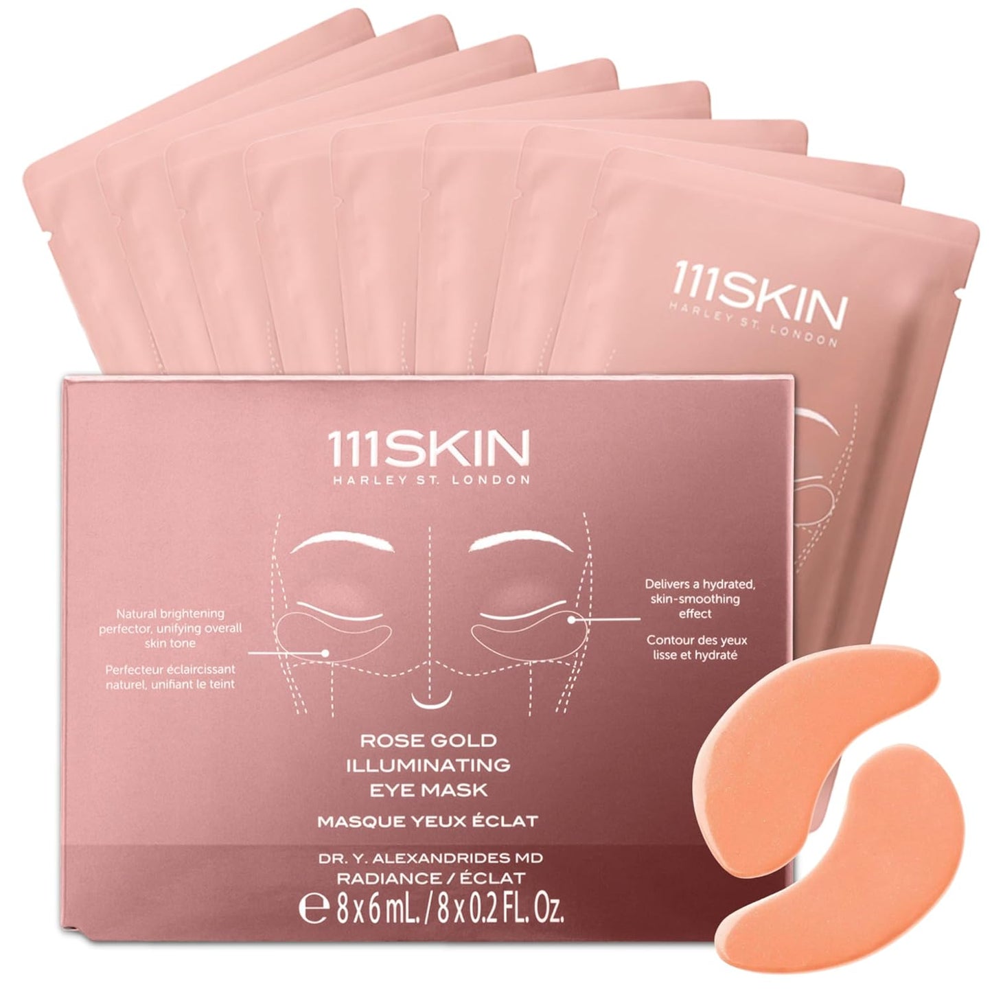 111SKIN Rose Gold Illuminating Eye Mask, Brightening & Hydrating Under Eye Patches for Dull, Dry Skin with Rose Extract, Colloidal Gold & Vitamin C, Improves the Appearance of Dark Circles, 8 Pairs
