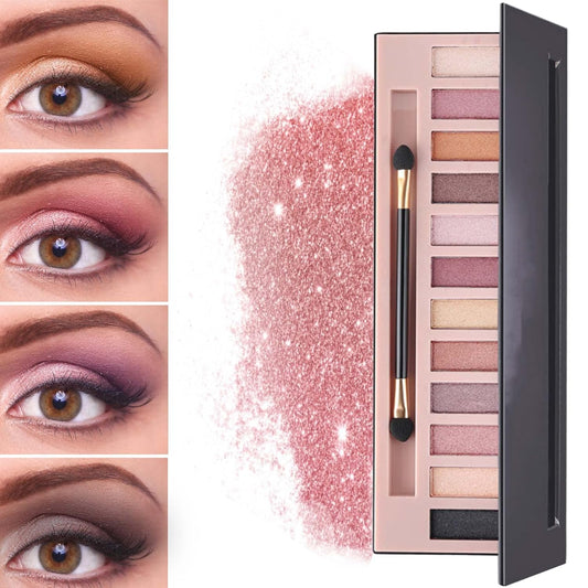 12 Color Naked Eyeshadow Palette,Pearly Earth Color Eyeshadow,Natural Shimmer Eyeshadow Palette,Professional Waterproof and Smudge Proof Eye Shadow Palette Kit,Eye Makeup Set for Women(B)