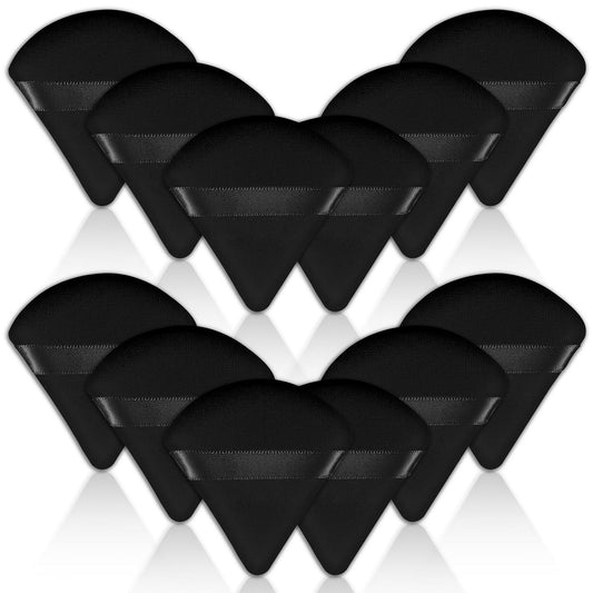 12 Pieces Powder Puff Face Triangle Powder Puff Soft Velour Makeup Puff Velour Puffs for Face Wet and Dry Cosmetic Foundation,Body Powder Blender Loose Mineral Powder Makeup Tool (Black,12 Pcs)