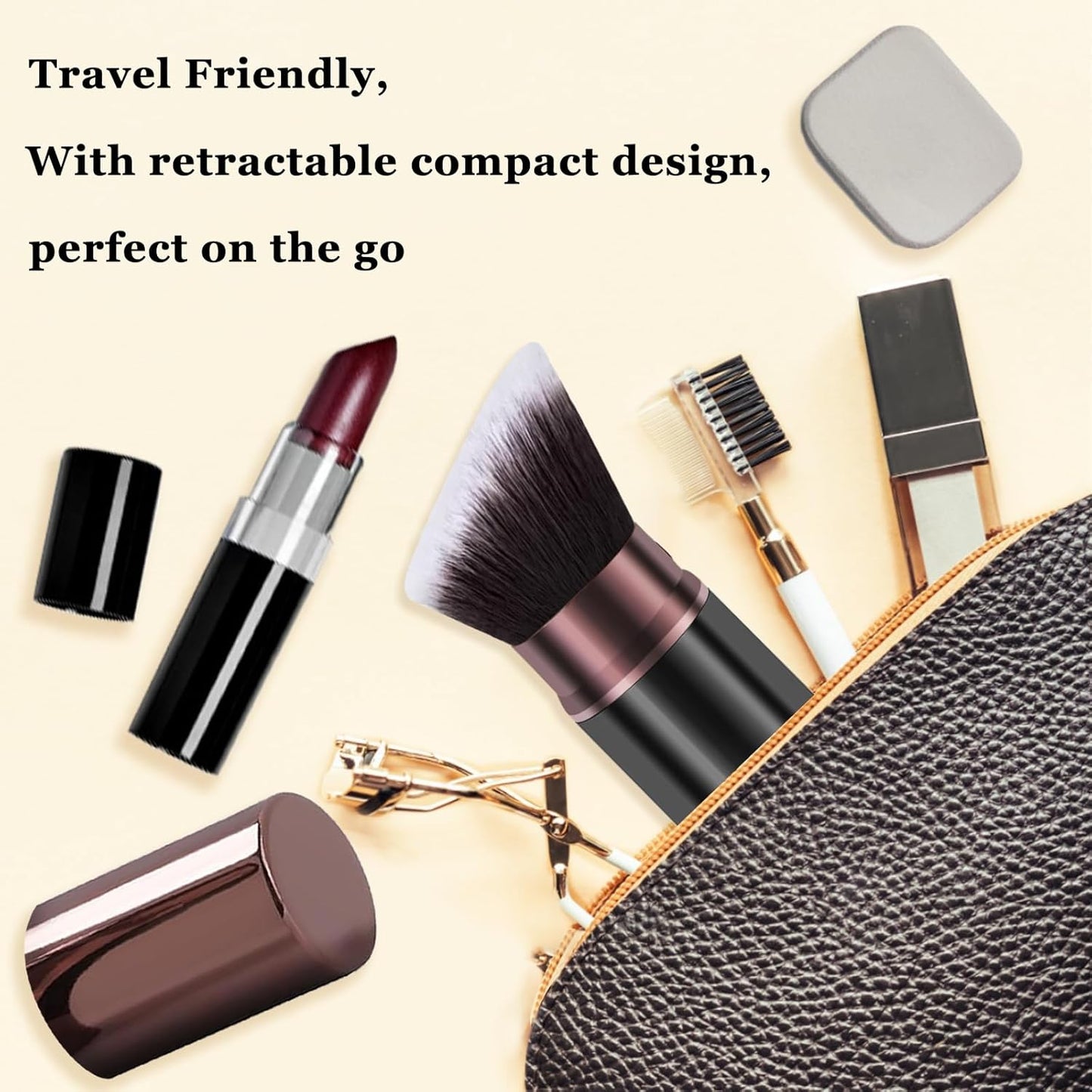 Kabuki Makeup Brush, Retractable Travel Powder Foundation Makeup Brush Face Blush Brushes for Blending Liquid, Bronzer, Buffing, Sunscreen,Flawless Cosmetics