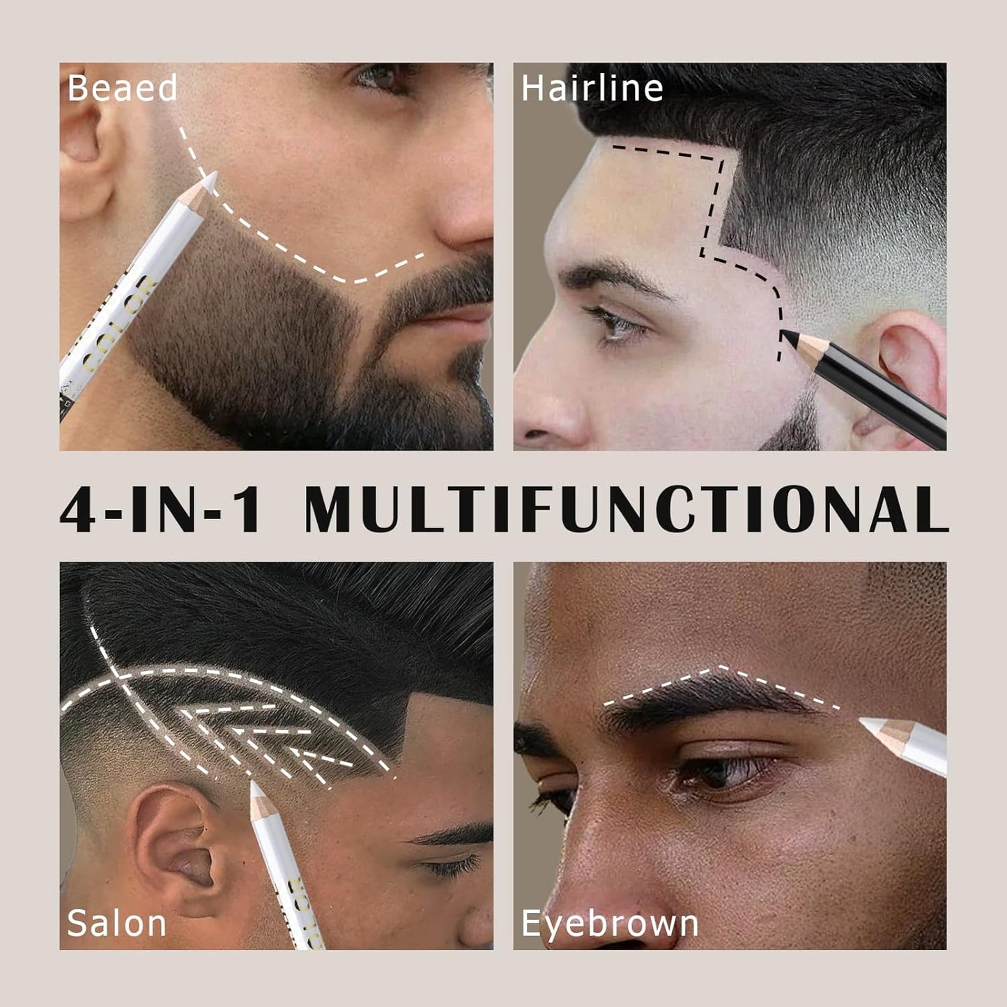 12Pcs Barber Pencil Set Hairline Enhancement Pencils Kit for Lineup Magic Beard Shaping Beard Guide Pen with Sharpener Barber Chalk for Beard Makeup Design for Men White Black Tan