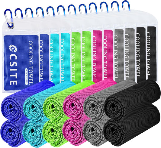 12 Pack Cooling Towels Bulk (47"x12") for Neck and Face, Ice Towel for Hot Weather, Soft Breathable Chilly Gym Towels, Microfiber Towel for Work Out, Yoga, Running, Camping & More Activities