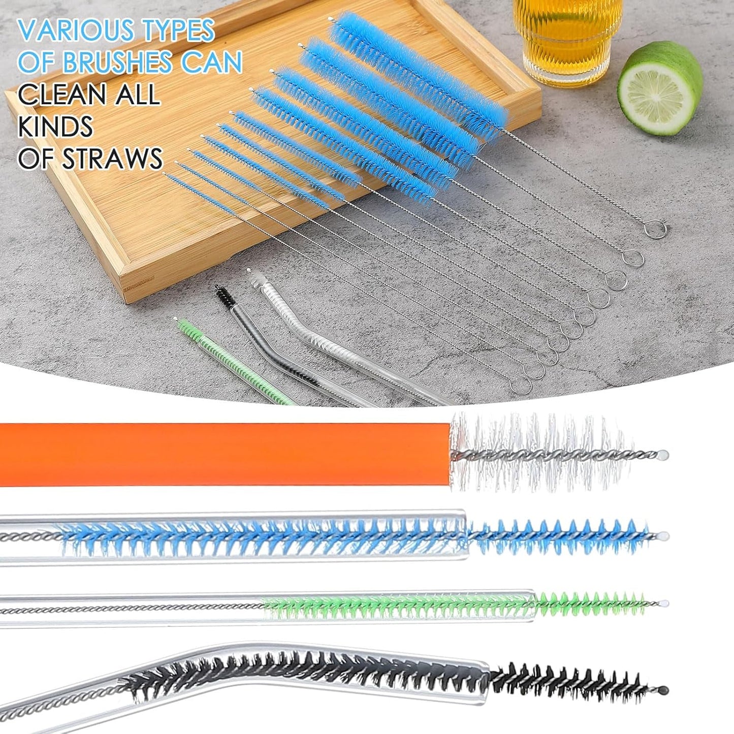 2024 Upgraded Long Straw Cleaner Brush,9.5in 10 Different Diameters Reusable Water Bottle Brush&1pcs 15in Spring Brush,Stainless Steel Nylon Tube Brush Kit for Sippy Cup,Water Bottle,Drinking Straw