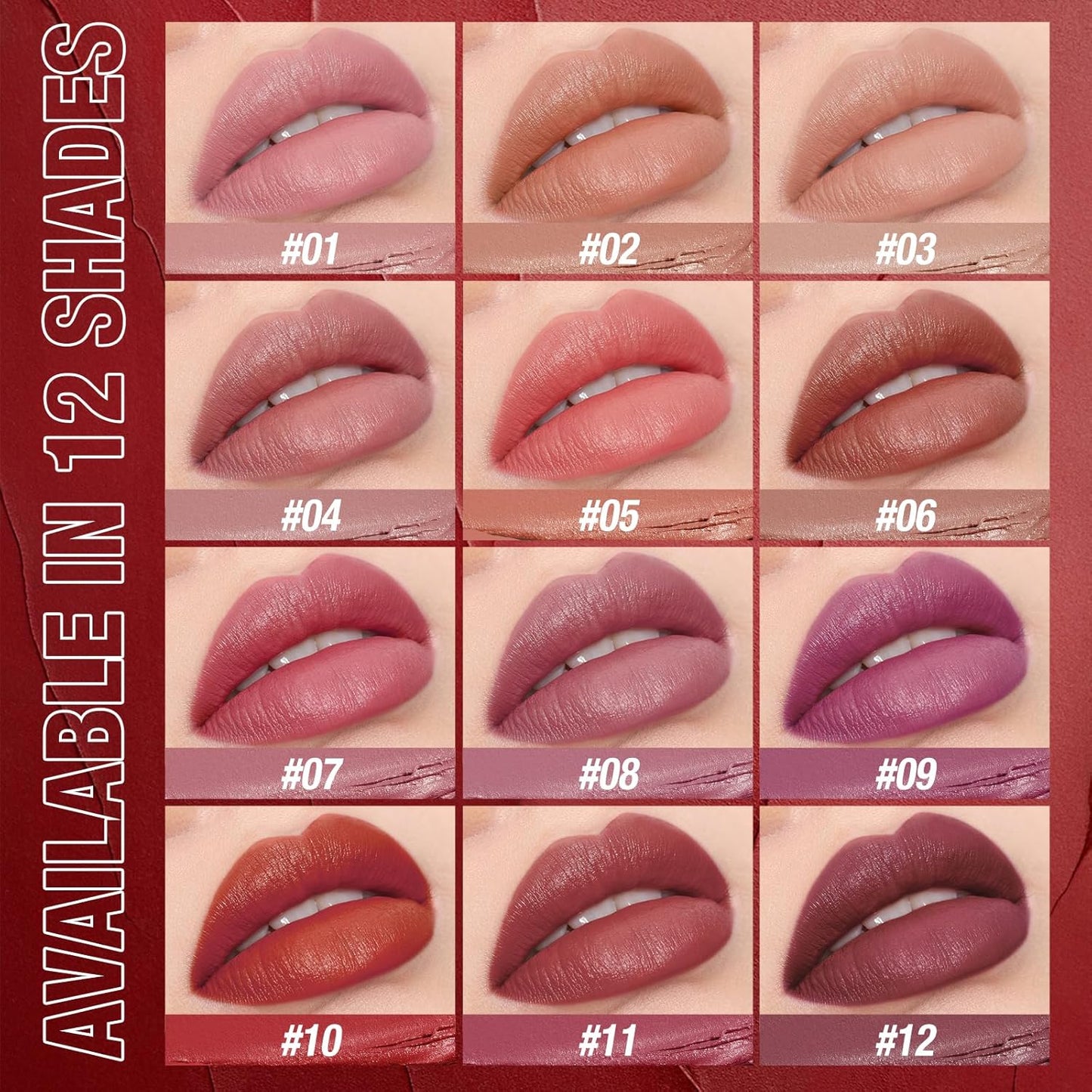 Jolilab 3Pcs Velvet Matte Lipstick Nude Matte Soft Dark Color Stick High Pigmented Long-Lasting Waterproof Lip Stick Lip Balm Beauty Cosmetics Gift for Girls and Women(04#+05#+06#