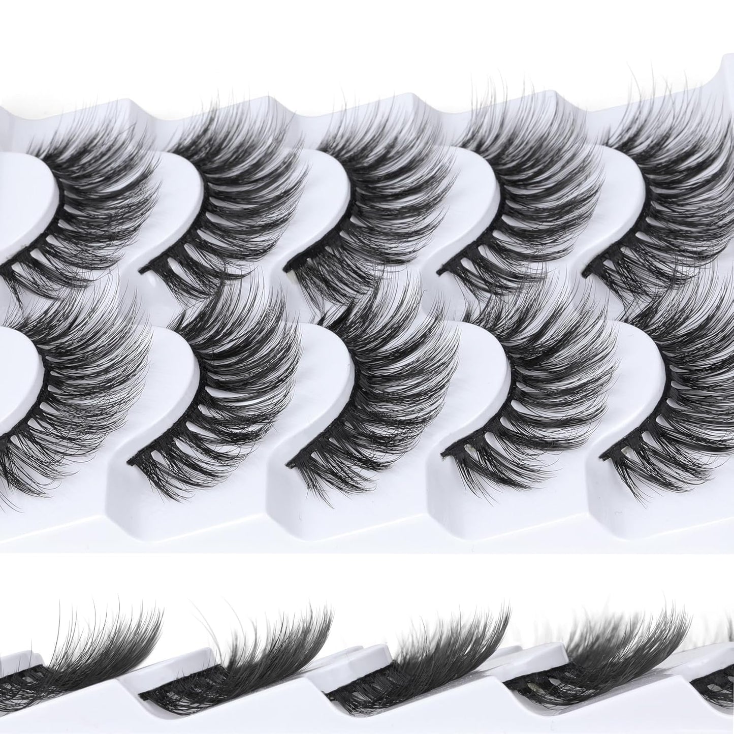 JIMIRE False Eyelashes Wispy Fluffy Round Eye Lashes 17mm Faux Mink Lashes 5D Mink Eyelashes 5 Pairs Pack