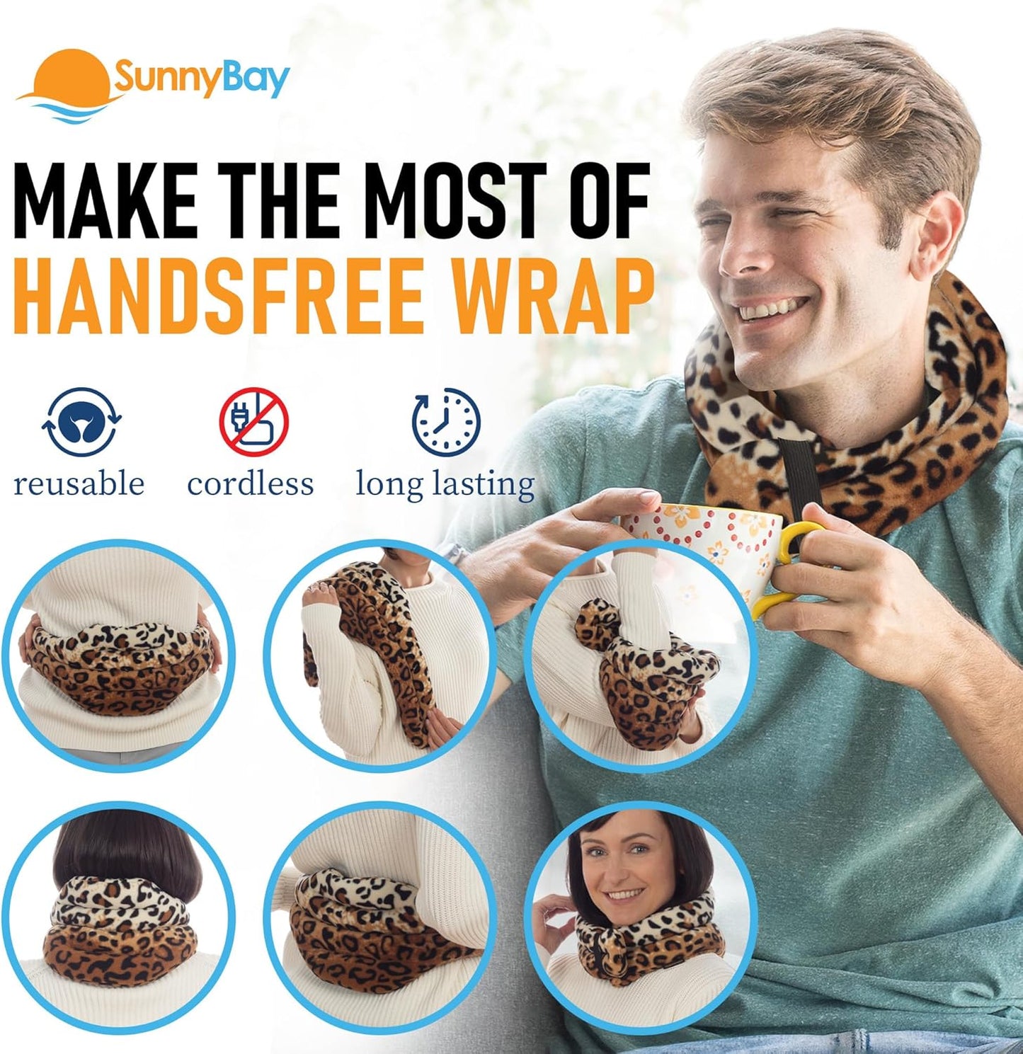 SunnyBay Microwave Heating Pad, Microwavable Heated Neck and Shoulder Wrap, Weighted Hands-Free Beanbag Pack with Wide Neck Coverage, 2.5 lbs, 26 Inches Long-Length, Made in USA, Leopard
