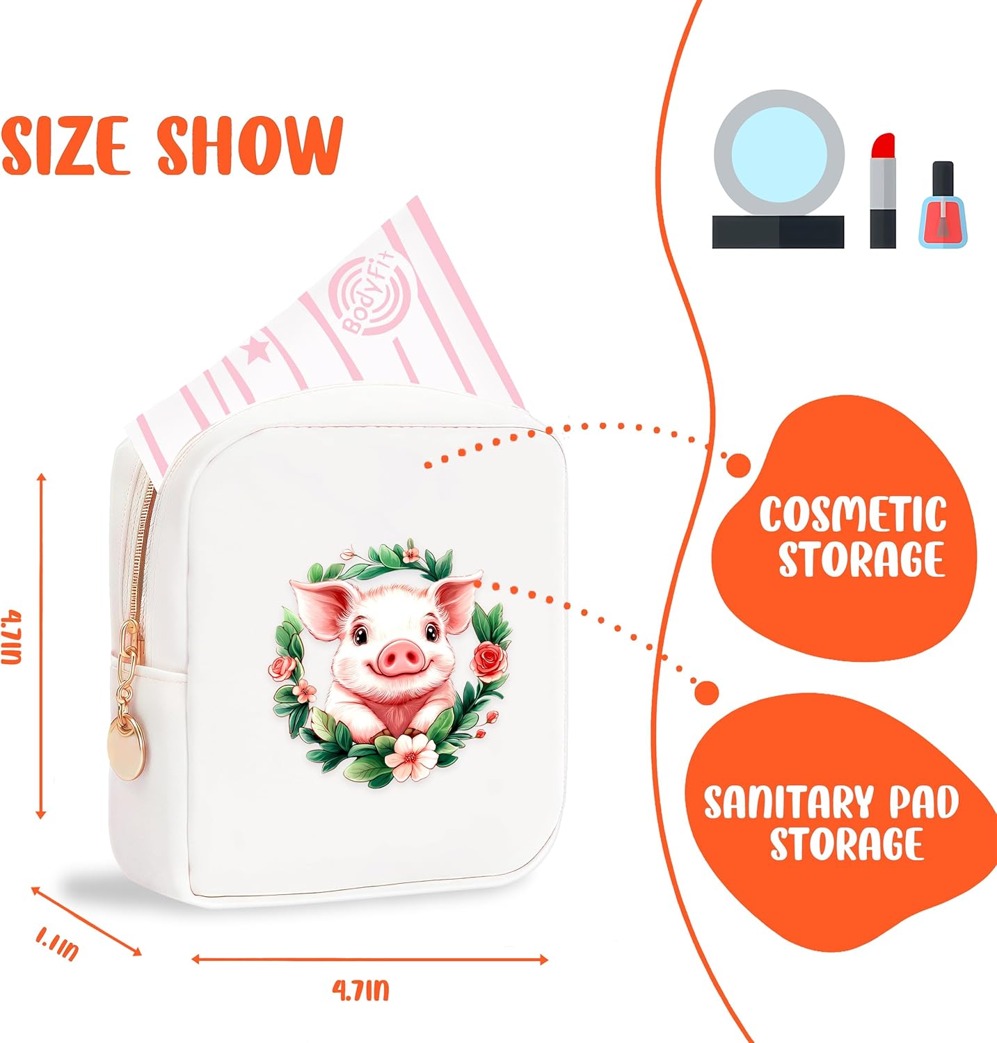 Pig Mini Makeup Bag, Pig Gift For Women Girls, Cute Portable Zipper Pouch Cosmetic Bag For Teen Girls Kids, Small Storage Bag For Sanitary Pad, Period napkin bag!