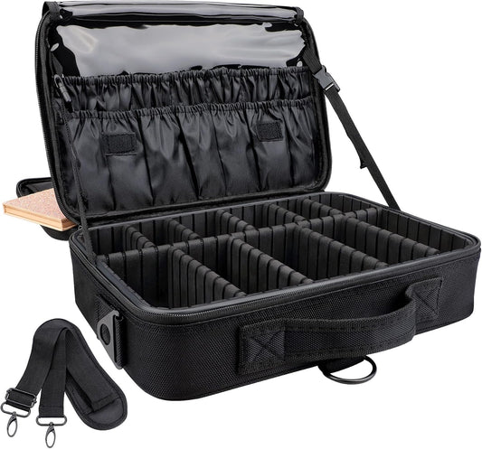 JOURMON Travel Makeup Case 3 Layers Makeup Train Case Portable Makeup Bag Organizer Portable Artist Storage Bag with Adjustable Dividers and Shoulder Strap(Black, M)
