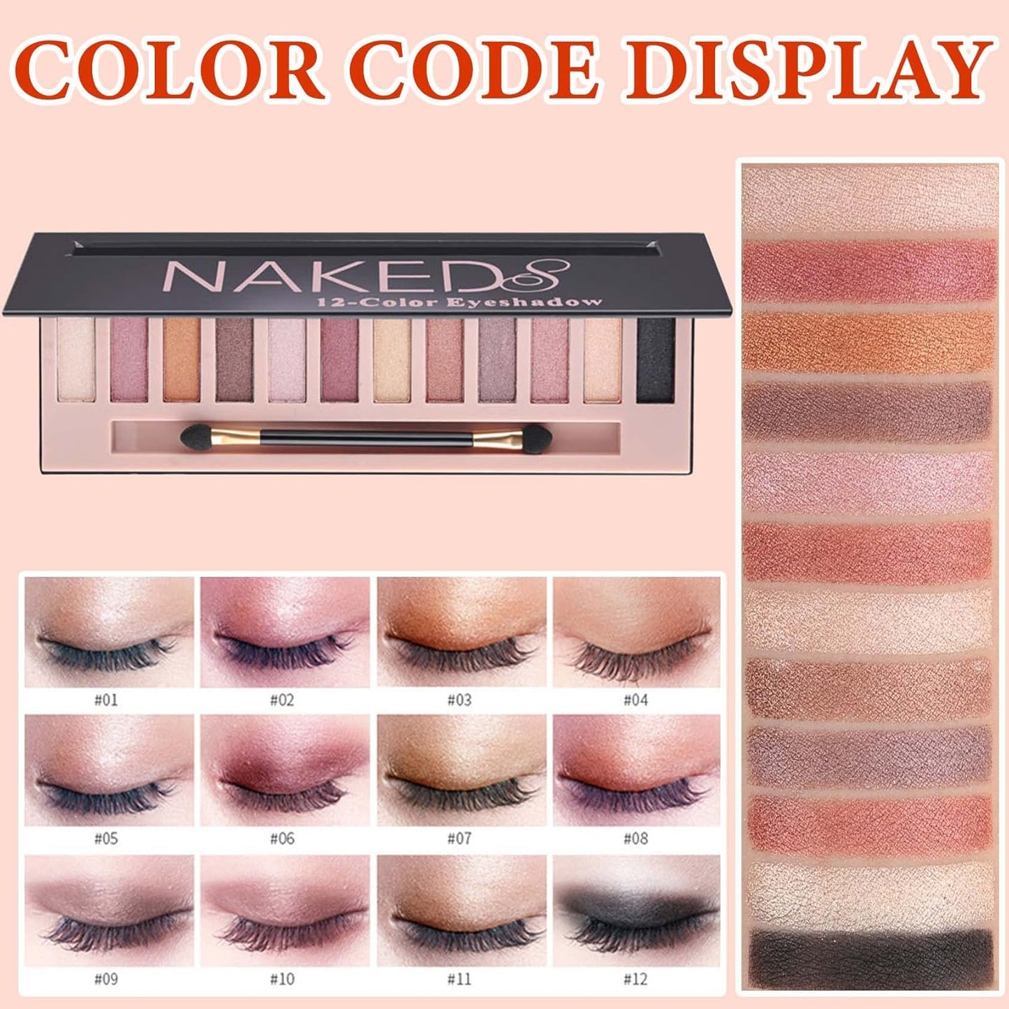 12 Color Naked Eyeshadow Palette,Pearly Earth Color Eyeshadow,Natural Shimmer Eyeshadow Palette,Professional Waterproof and Smudge Proof Eye Shadow Palette Kit,Eye Makeup Set for Women(B)