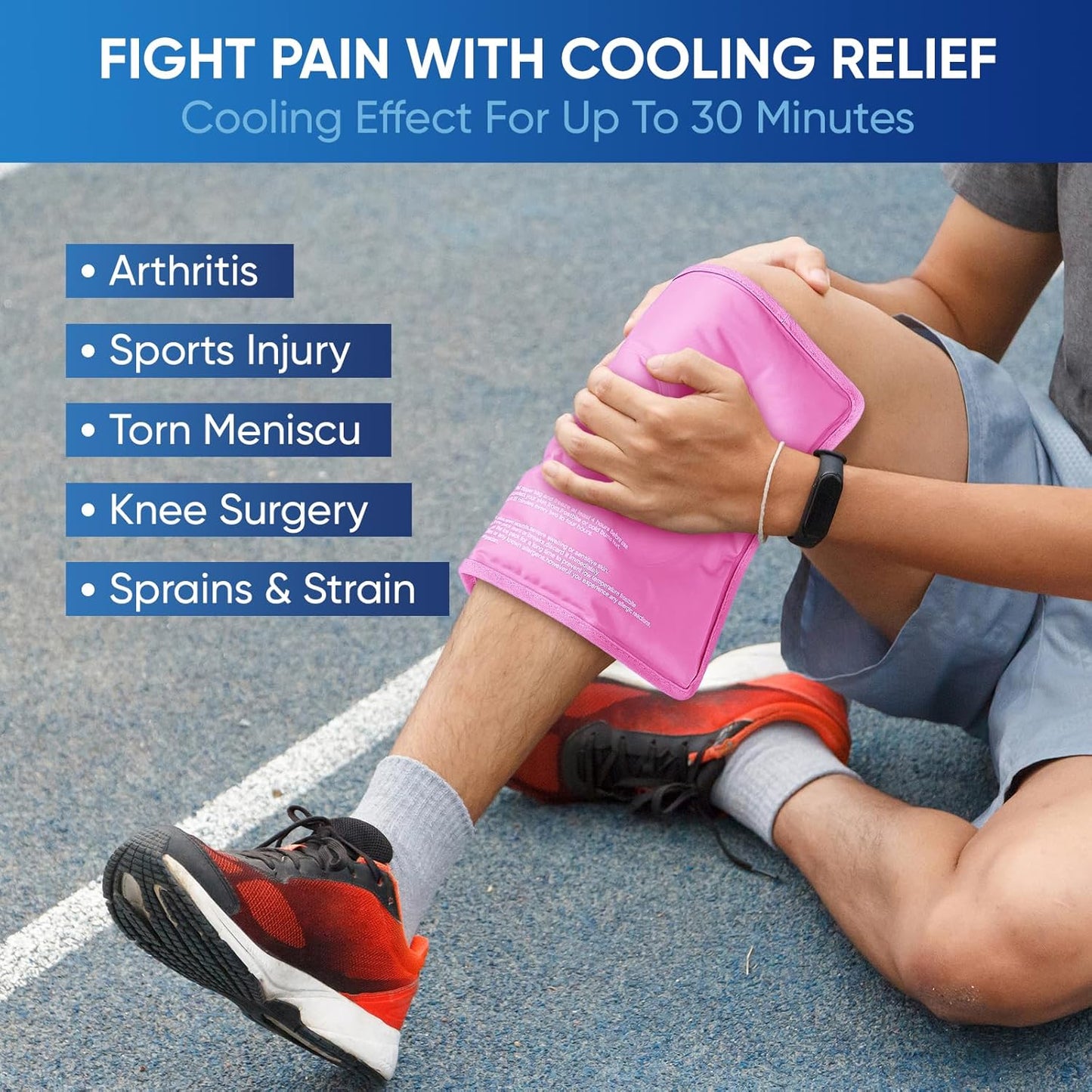 APEXUP Gel Ice Packs for Injuries Reusable, Flexible Double Sided Cold Packs for Injuries, Ice Pack for Knee, Shoulder, Back, Hip, Leg, Arm (Pink, L, 1PK)