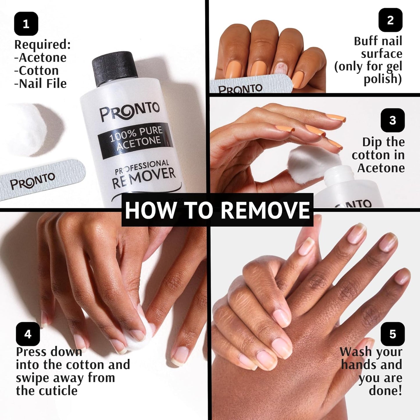 Pronto 100% Acetone Nail Polish Remover - Gel Polish Remover for Nails | Acetone Nail Polish Remover & Remover For Nails, Glue, Gel, Acrylic & Dip | 100 Percent Pure Acetone, 16 Fl oz (Pack of 1)