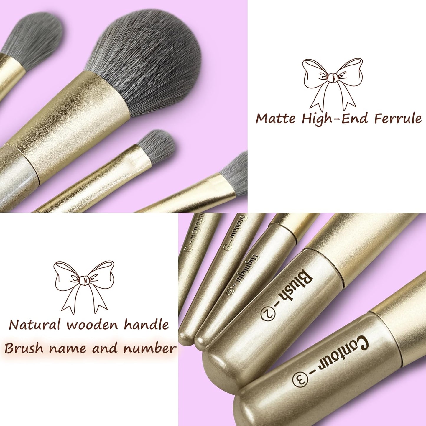 Jilier 14 pcs Mini Makeup Brushes and Pocket Mirror, Travel Makeup Brush Set, LED Compact Mirror with Light, Travel Size with Case, Portable for Handbag, Travel Essentials for Women