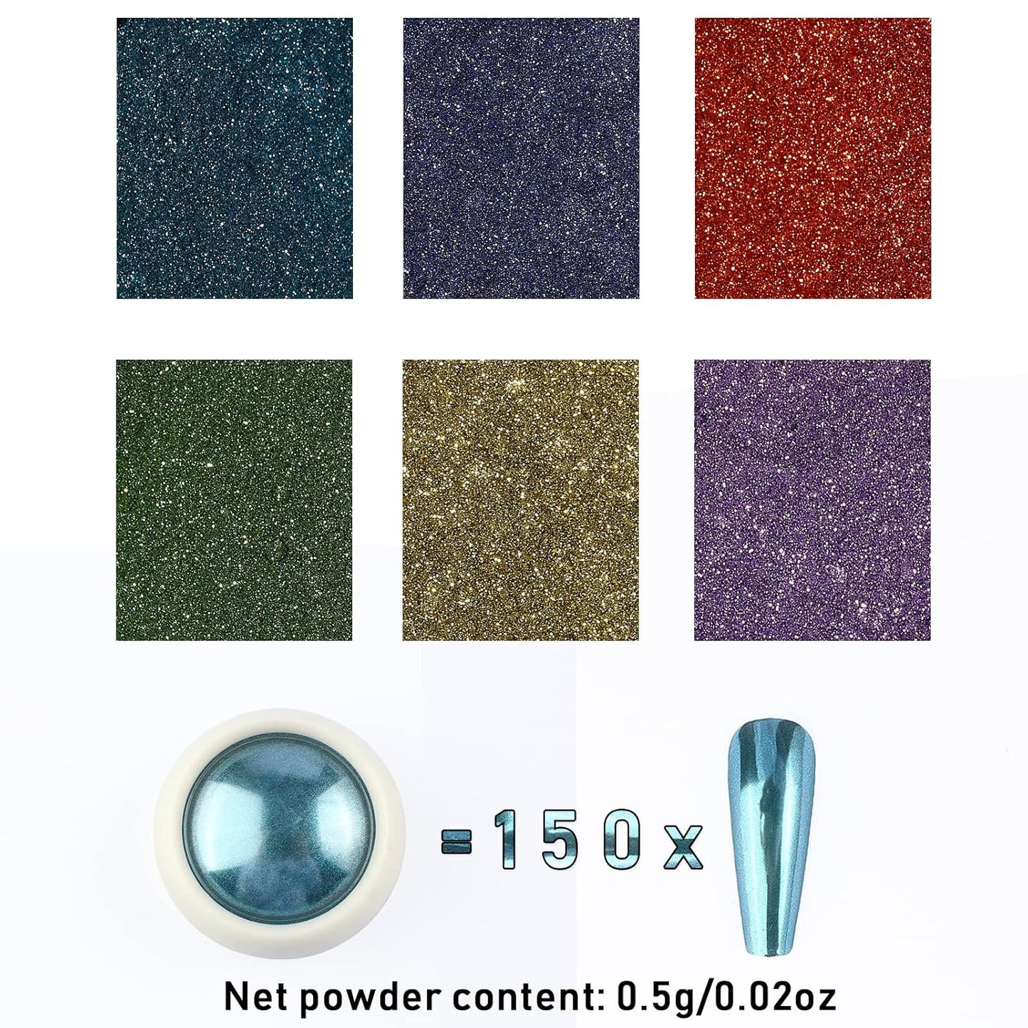 6 Box Chrome Nail Powder, Chrome Effect Nail Powder Set, Shiny Nail Glitter Powder with Magic Mirror Effect for Nail Art Design Decoration(Christmas Color Series)