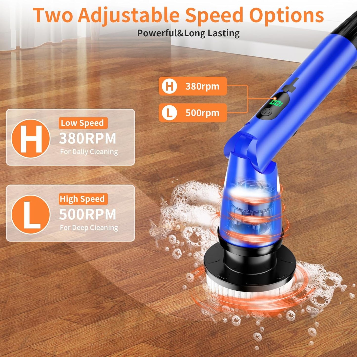 11 in 1 Electric Spin Scrubber Cordless Cleaning Brush 3 Adjustable Angles 2 Adjustable Speeds LED Display Shower Cleaner Brush Supplies Extension Long Handle for Bathroom Floor Tile Toilet Waterproof