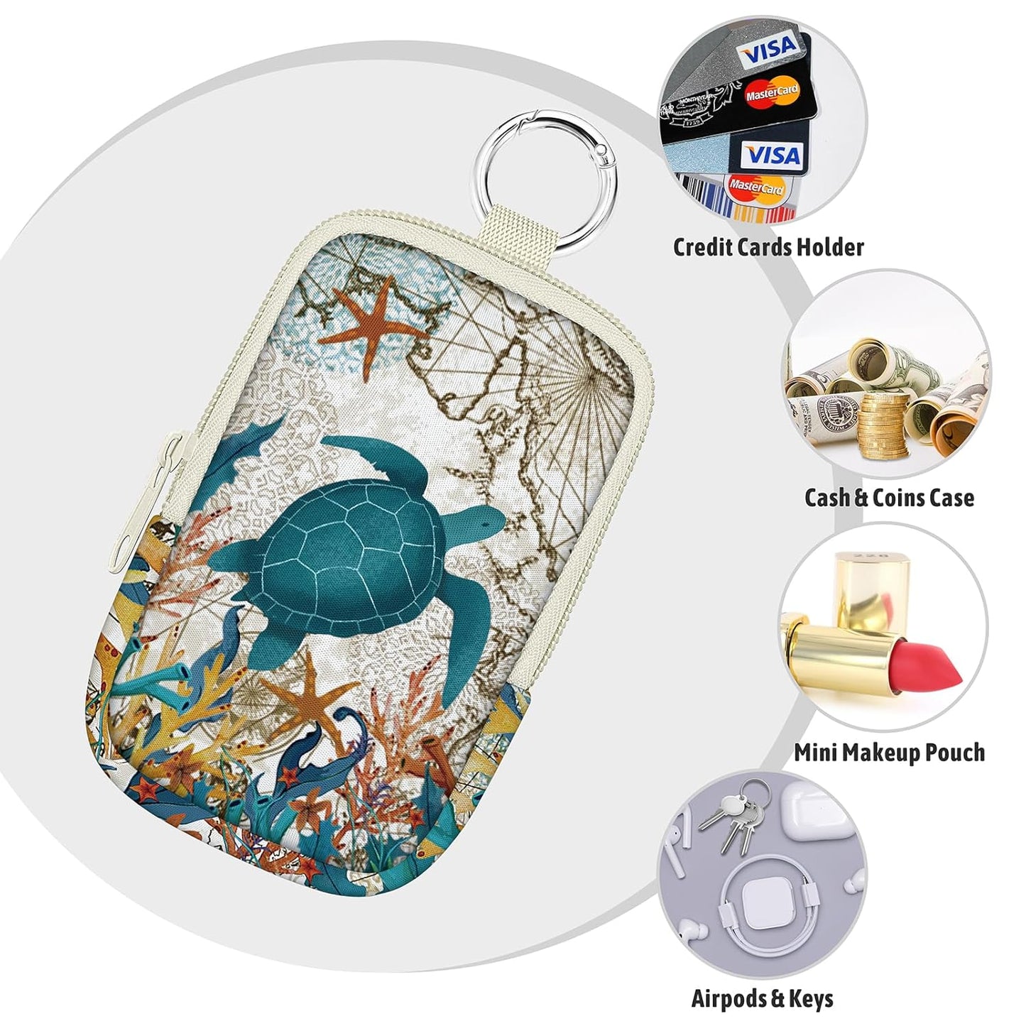 Cute Sea Turtle Hand Sanitizer Spray Case, Hand Sanitizer Holder Zippered Pouch, Fashion Accessory with Snap Hook for Glow Mist and Power Mist 1FL OZ