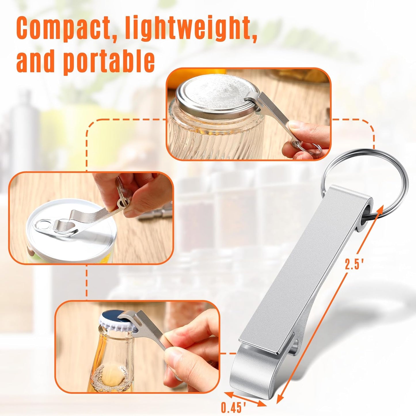 2PCS Adjustable Stainless Steel Jar Opener & 2PCS Keychain Bottle Cap Opener, Jar Openers for Seniors, Arthritis, Men, Kids, Weak Hands, Gripper Tight Lid Kitchen Gadgets