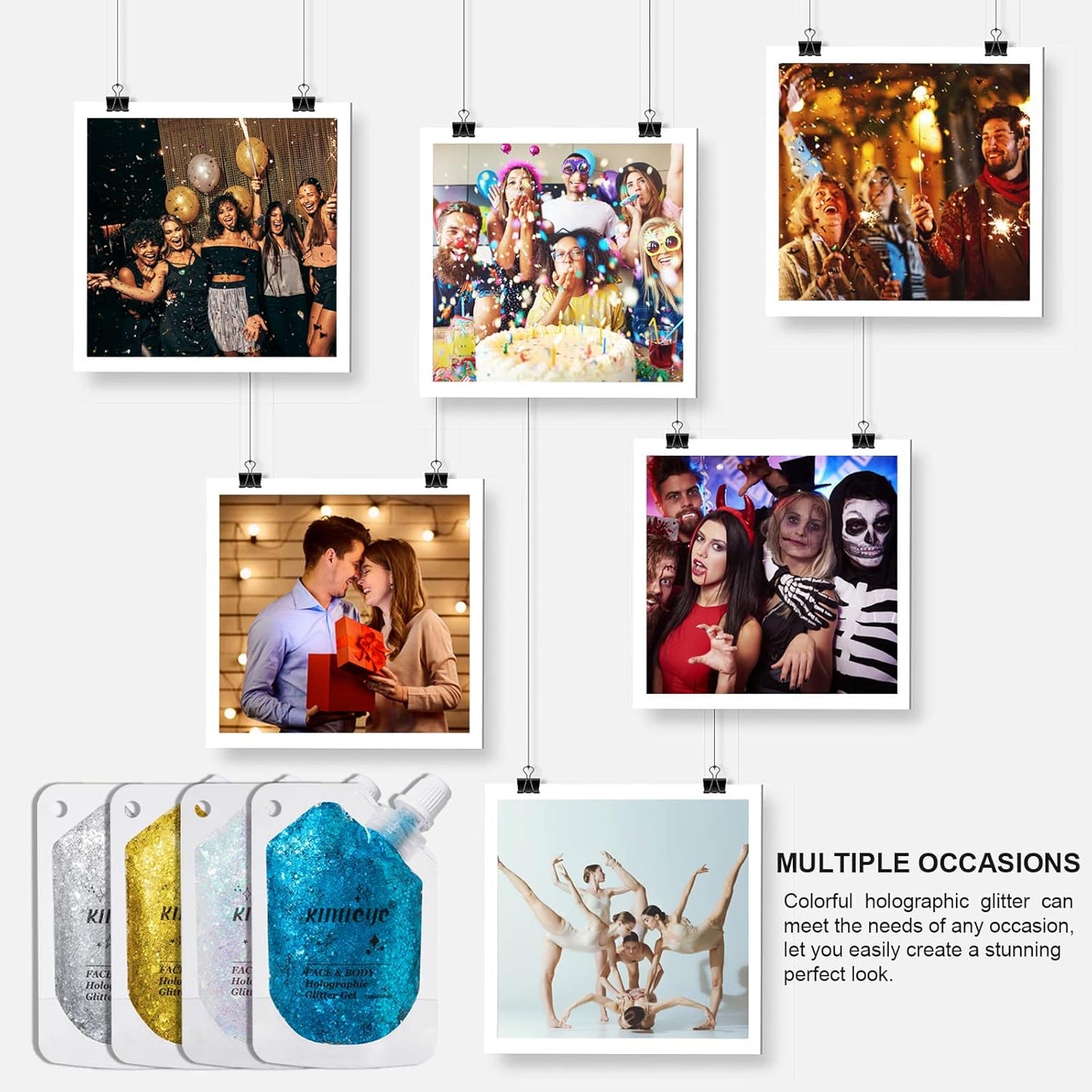 Holographic Face Glitter Gel Body Shimmer Makeup for for Hair, Face, Clavicle, Arm, Nail, Eyeshadow, Long Lasting Waterproof Mermaid Sequins Party Glitter for Rave Festival, 1.35oz (Royal Blue #15)