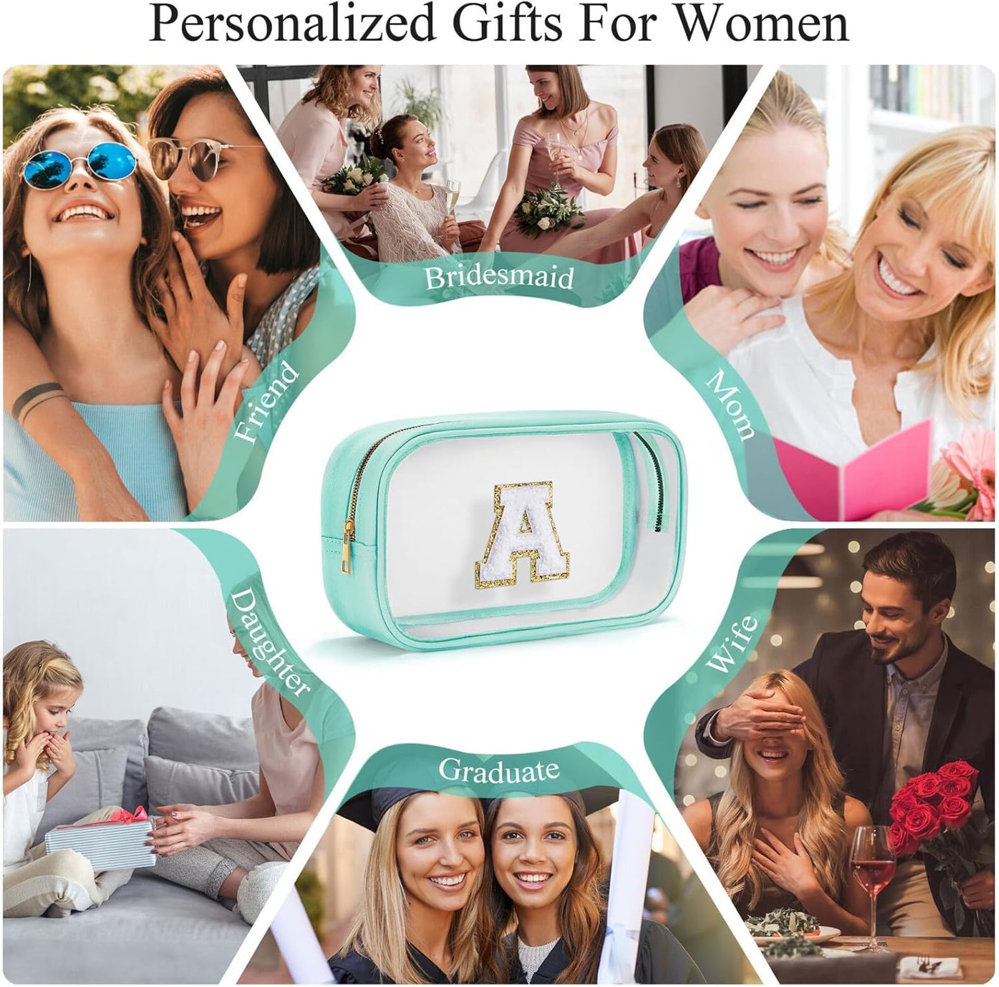 YOOLIFE Initial Make Up Bag Travel Toiletry Bag, Clear Makeup Bag Travel Essentials Gifts for Women Teen Girlfriend Teacher Birthday Swim Gifts For Girls 12 Year Old Girl Gifts Girl Gifts Blue H