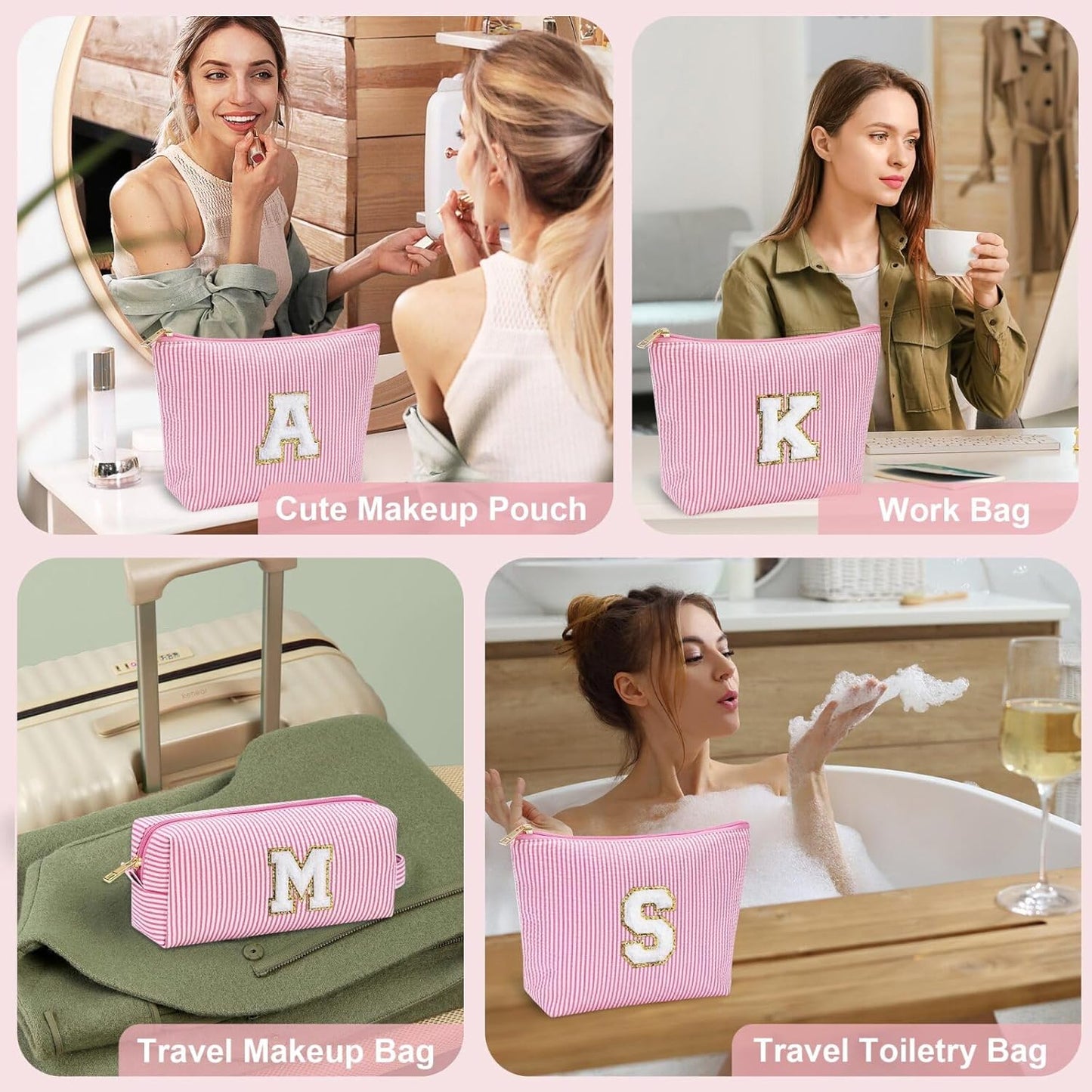 YOOLIFE Unique Makeup Bag - Pink Cosmetic Travel Toiletry Bag for Women, Sister, Girlfriend, Friend Gifts