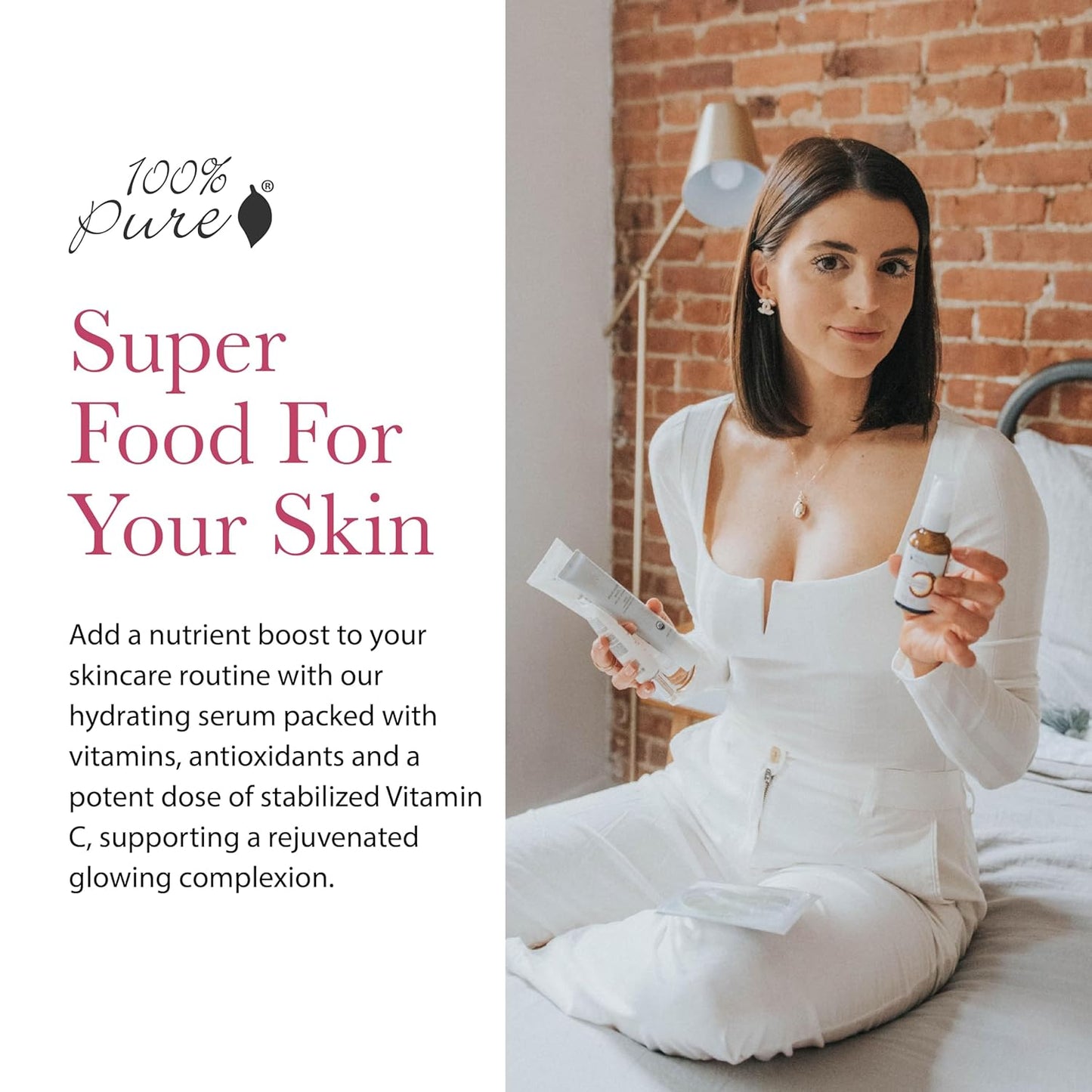 100% PURE Vitamin C Face Serum Hydrating Glow Skin Care with ALA Aloe + Vitamin E Oil - Daily Firming & Correcting Anti Aging Facial Moisturizer for Women & Men All Skin Types, Vegan - 1 Fl Oz