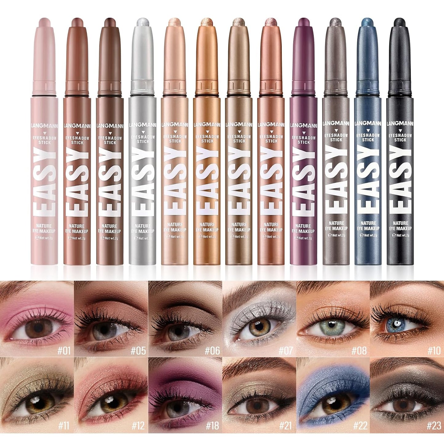 Jolilab Eyeshadow Stick Set, 2 Colors Matte Professional Bright-Colored Contouring and Highlight Eyeshadow Stick, Cream Waterproof Long Lasting High Pigmented Eye Shadow. (2, 08+22 2pcs)