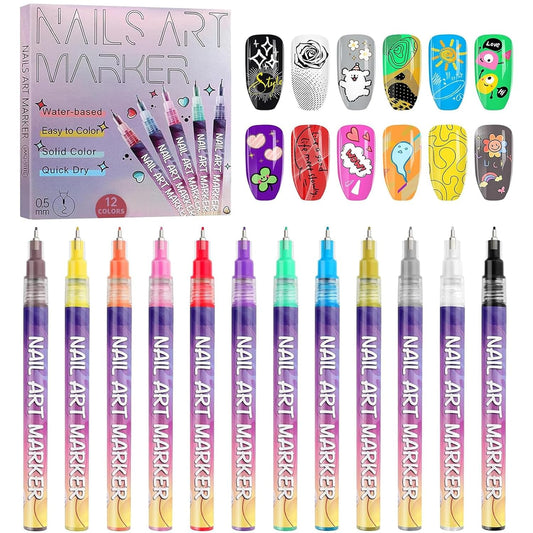 12 Color Nail Art Pens Set, Kalolary Nail Art Markers Polish Pens Nail Point Graffiti Dotting Pen Drawing Painting Liner Brush for DIY Nail Art Beauty Adorn Manicure Tools