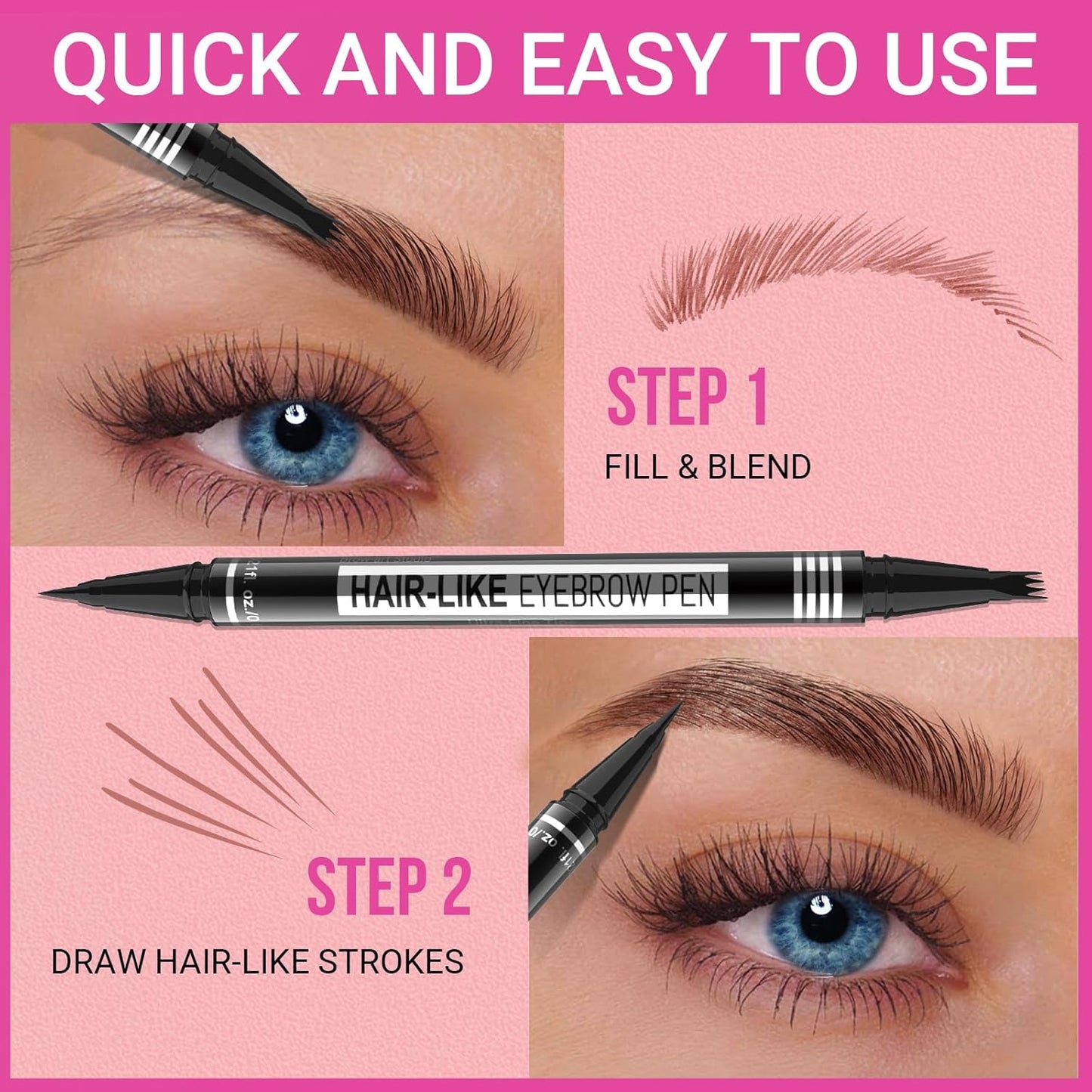 iMethod Eyebrow Pen - Eyebrow Pencil Magical 2-in-1 Eye Brow Pencils for Women with 4-Fork-Tip & Precise Brush-Tip for Natural Hair-Like Brows, Last All-Day, with Eyebrow Spoolie Brush, Black Brown