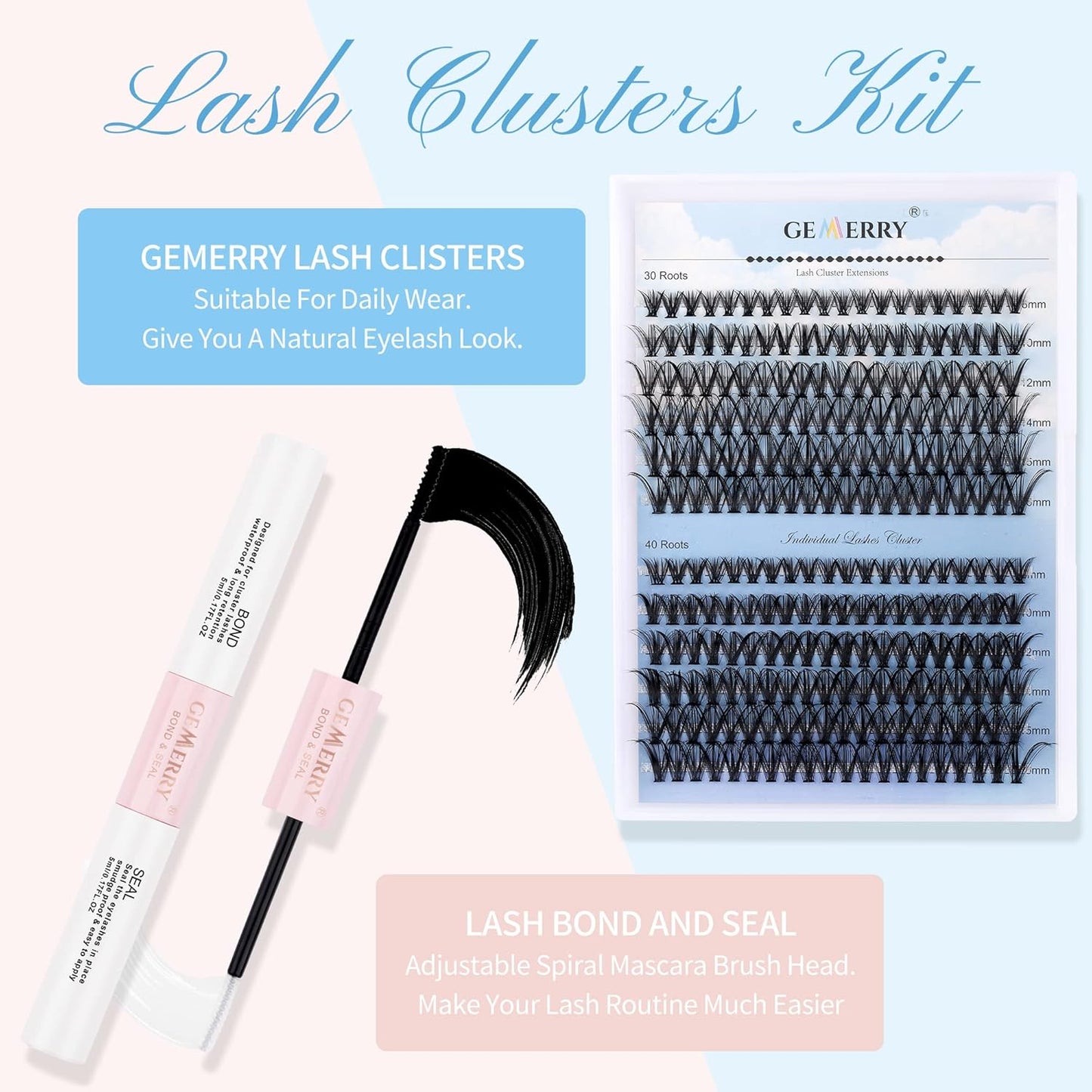 Individual Lashes Large Tray 240pcs 0.07mm 10D+20P C Curl Mix 8-16mm Lash Clusters Soft&Comfortable Cluster Lashes Mink Individual Lash Clusters Mixed Tray False Eyelashes By GEMERRY