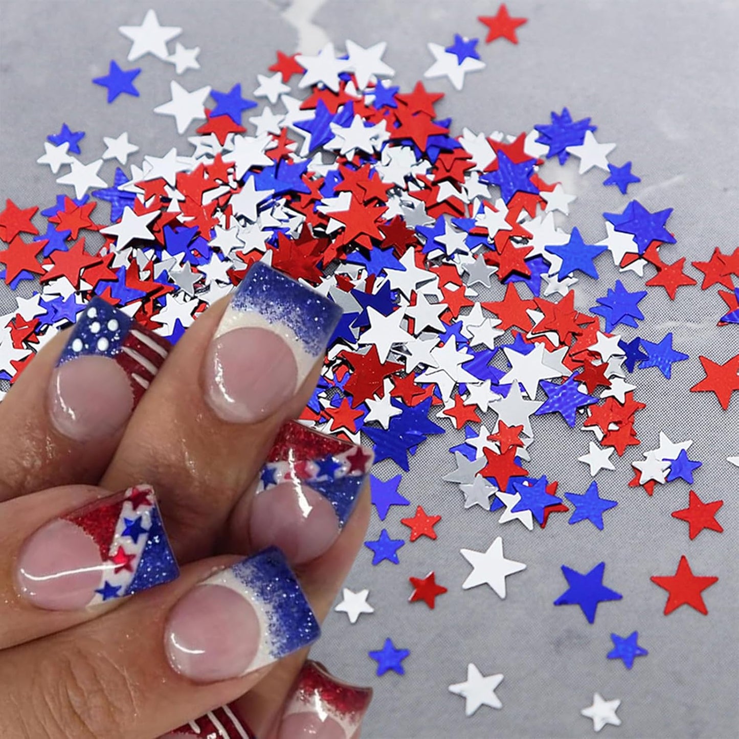 12 Grids Independence Day Nail Sequins,3D Holographic Nails Glitter Laser Star Nail Shining Flakes for Fourth of July Five-Pointed Star Mixed Sequins for America Patriotic Face Makeup Nail Decoration