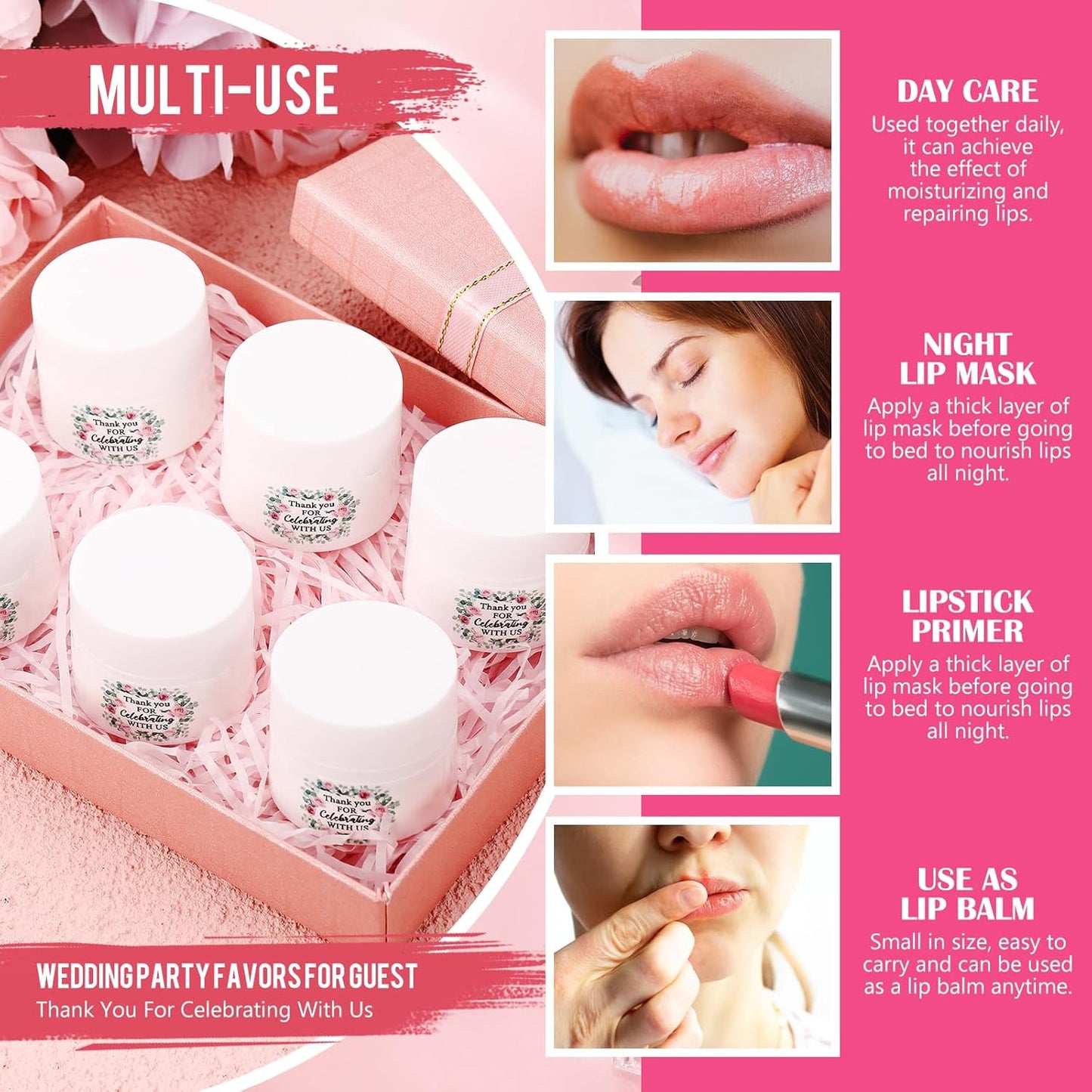 12 Pcs Thank You Lip Sleeping Mask Bulk Bridal Shower Gifts for Guests Thank You for Celebrating with Us Lip Mask Moisturize Nourish for Wedding Bridal Shower Favor Christmas Gift(Floral)