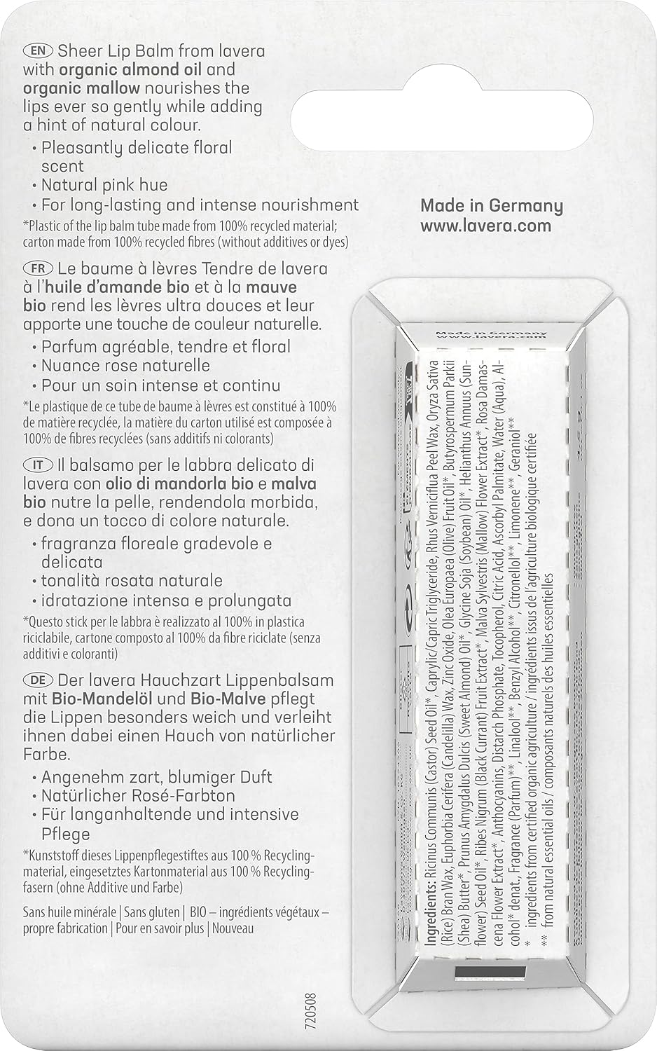 Lavera Organic Sheer Lip Balm New 0.18 oz
