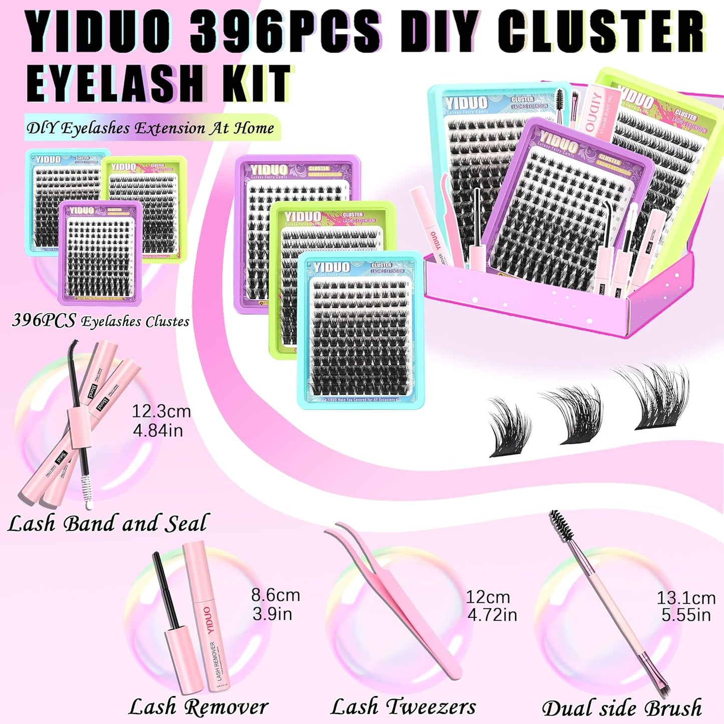 3 Styles Lash Clusters Kit Bulk Packs with 2×Bond&Seal Volume/Manga/ultra/Dramatic Eyelash Extensions 8-18mm lashes Clusters Kit Wispy D Curl Individual Fake Eyelashes Kit DIY at Home Easily
