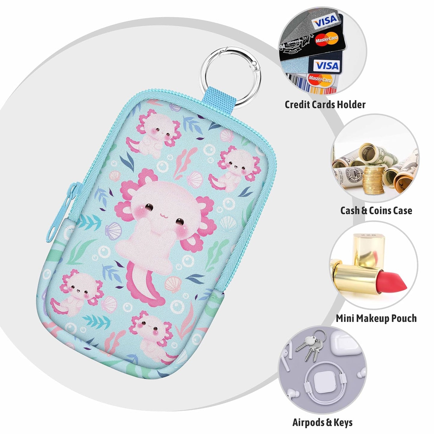 Hand Sanitizer Spray Case, Axolotls Hand Sanitizer Holder Zippered Pouch, Cute Fashion Accessory with Snap Hook for Glow Mist and Power Mist 1FL OZ