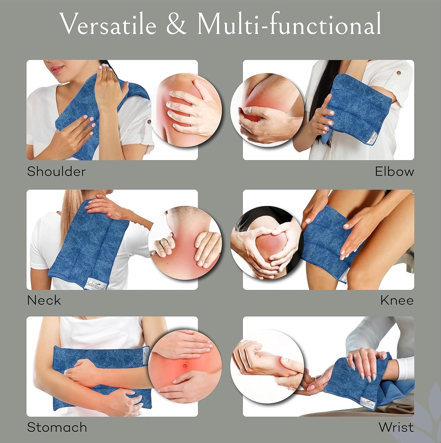 SacksyThyme Microwave Heating Pad for Back, Neck, Menstrual Cramps, Shoulders, Leg Pain Relief - Hot Moist Microwavable Therapy Pack - Blue Unscented Flaxseed Heat Pad Made in USA (Size: 18” x 7”)