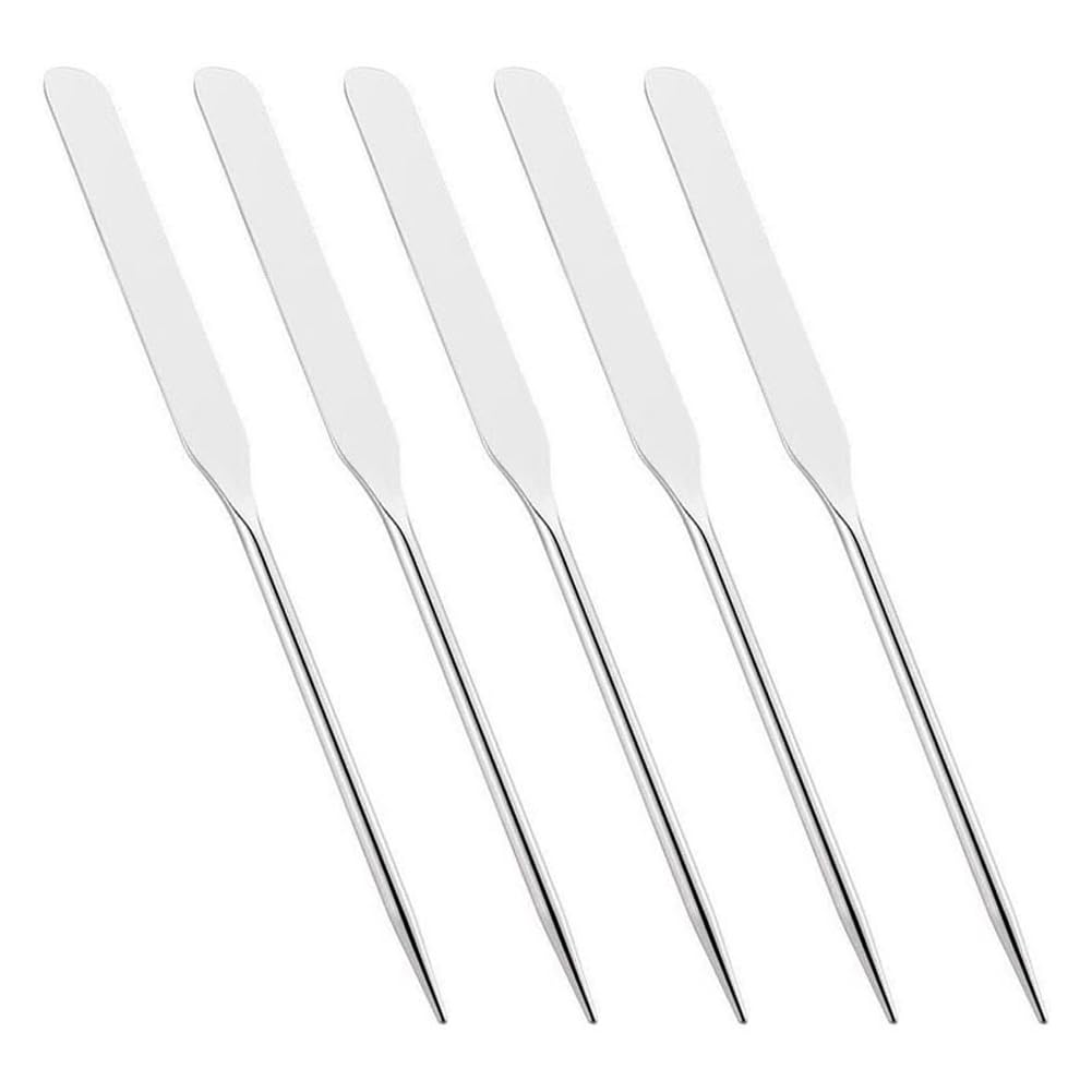 5 Pieces Stainless Steel Makeup Spatula Foundation Mixing Tool Eye Cream Spoon Foundation Spatula Cosmetic Skincare Spatula Nail Art Makeup Stirring Rod for Home Beauty Salon, Silver