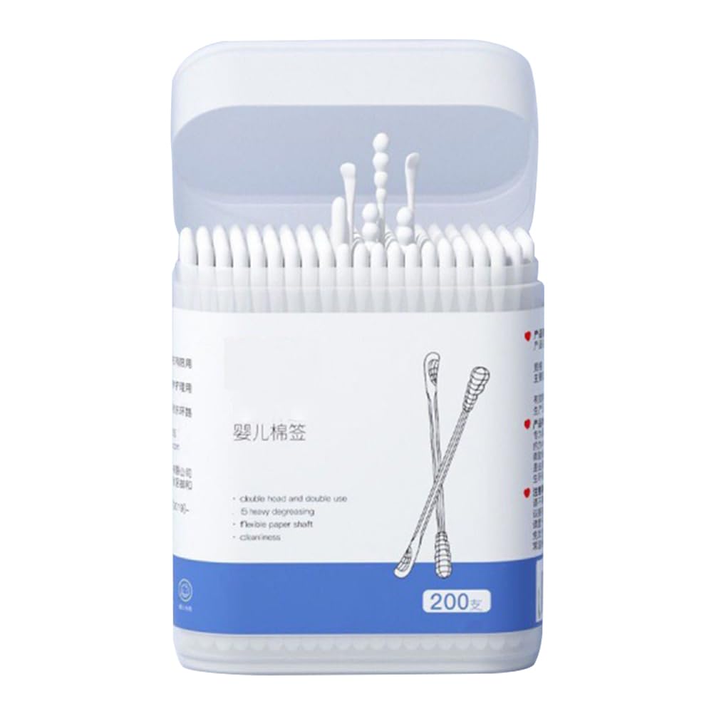 Kisangel 200Pcs Baby Cotton Swabs Paper Double-End Cotton Buds Cotton Ear Cleaners Safety Swabs Cleaning Sticks for Ear Nose Clean