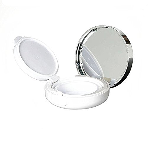 15g 0.5oz Empty Luxurious White Silver Edge Portable Air Cushion Puff Box BB Cream Container Dressing Case with Powder Puff and Mirror