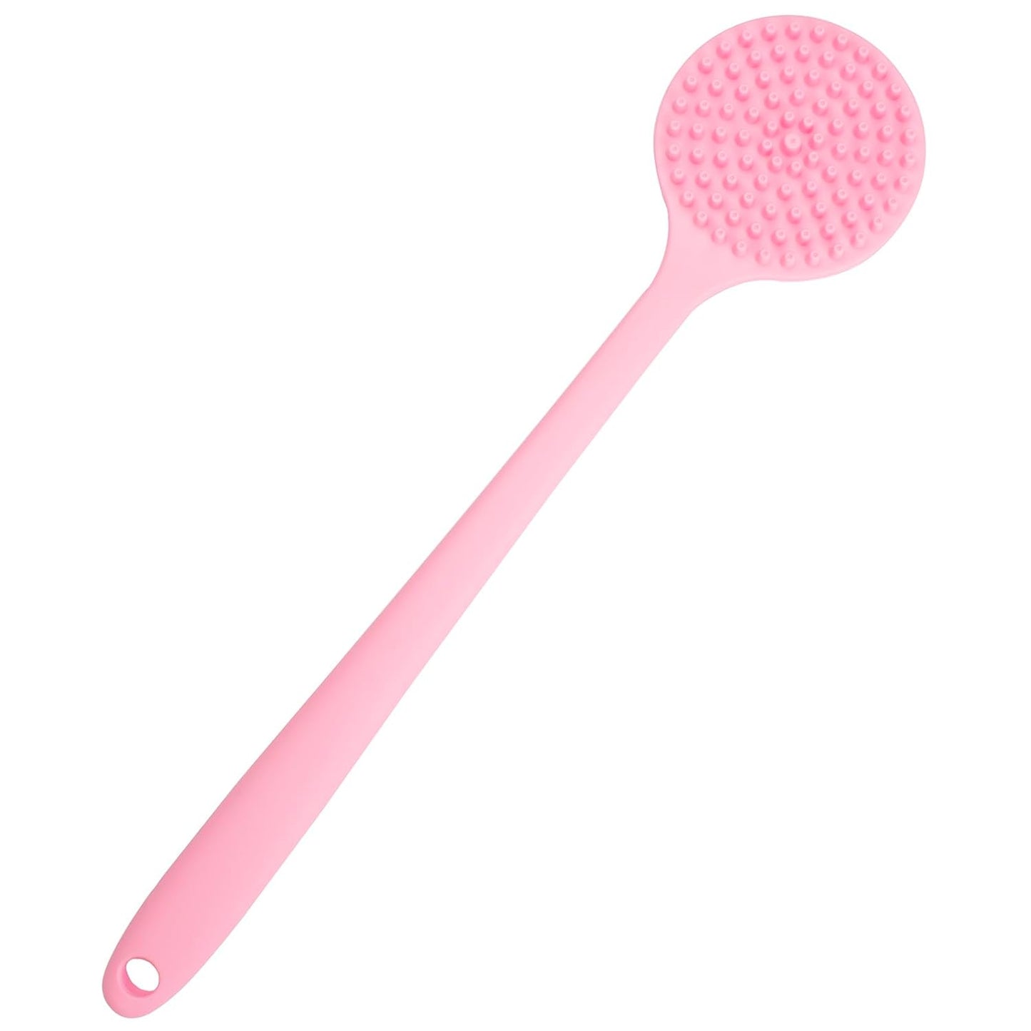 DNC Soft Silicone Back Scrubber Shower Bath Body Brush with Long Handle (Pink)