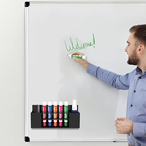 HBlife 2 Pcs Acrylic Magnetic Dry Erase Marker Holder for Whiteboard, Wall Mount 10 Slots Magnet Pen Pencil Holder for Fridge Refrigerator, Locker Organizer Accessories for Classroom Office, Black