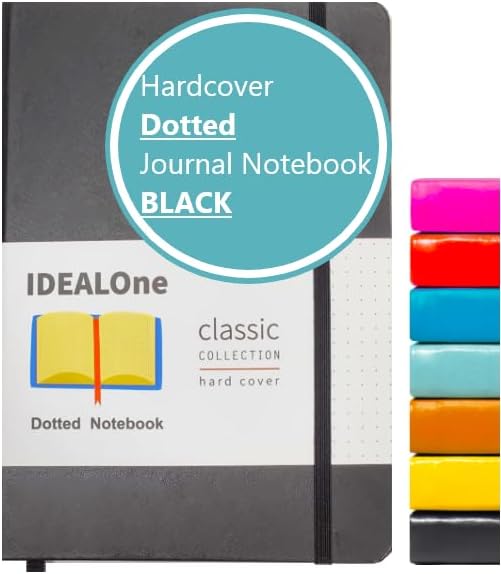 IDEALOne Dotted Hardcover Leather Journal Notebook – A5 (5.7 x 8), College ruled Journaling Notebooks,160 pages, 100GSM Paper, Journal for Women, Men, Notebooks for Work, Journals for Writing-Black