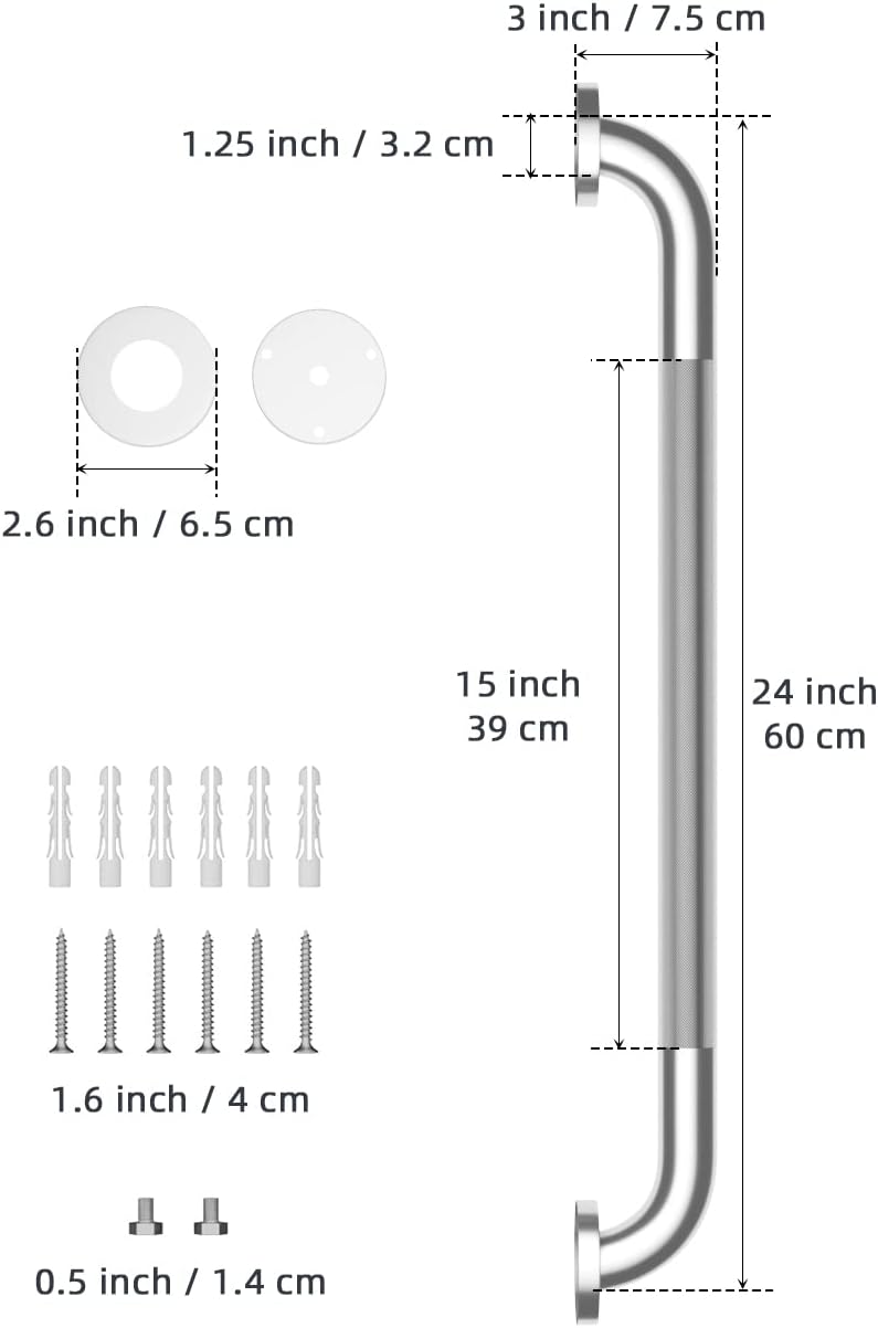 24 Inch Anti Slip Shower Grab Bar, Munzong Stainless Steel Bathroom Grab Bar, Satin Brushed Nickel Knurled Bathroom Balance Bar,Safety Hand Rail Support Handicap Elderly Senior Assist Bath Handle