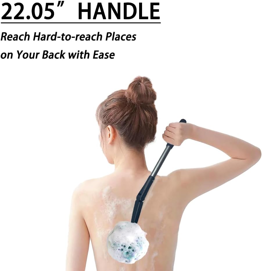 EASACE Long Handled Loofah with Sponges by Shower,Back Scrubber & Bath Sponges,Body Exfoliator Luffa on a Stick,for Elderly & Disabled, Soft Loofah for Bathing Men & Women