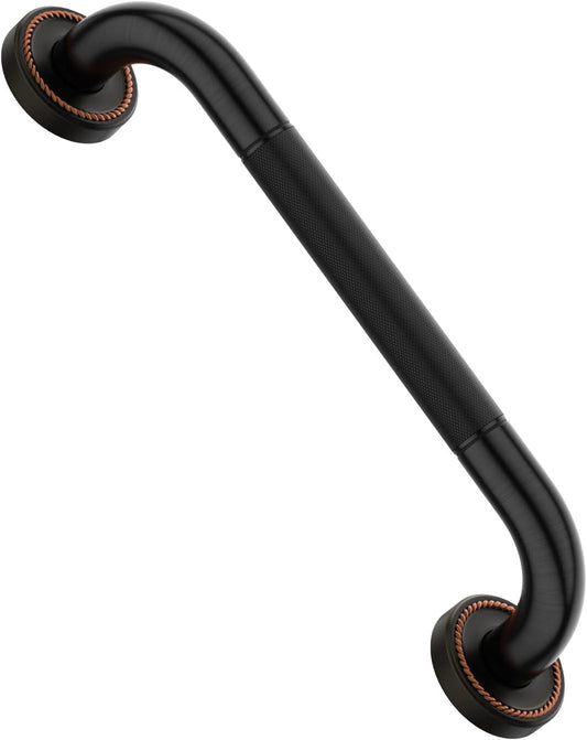 12 Inch Bronze Shower Grab Bar Oil Rubbed Black, Munzong Antique Brass Bathroom Grab Bar w/Anti-Slip Knurled Grip, Bathroom Balance Bar, Safety Handrail Support, Injury Elderly Senior Assist Handle