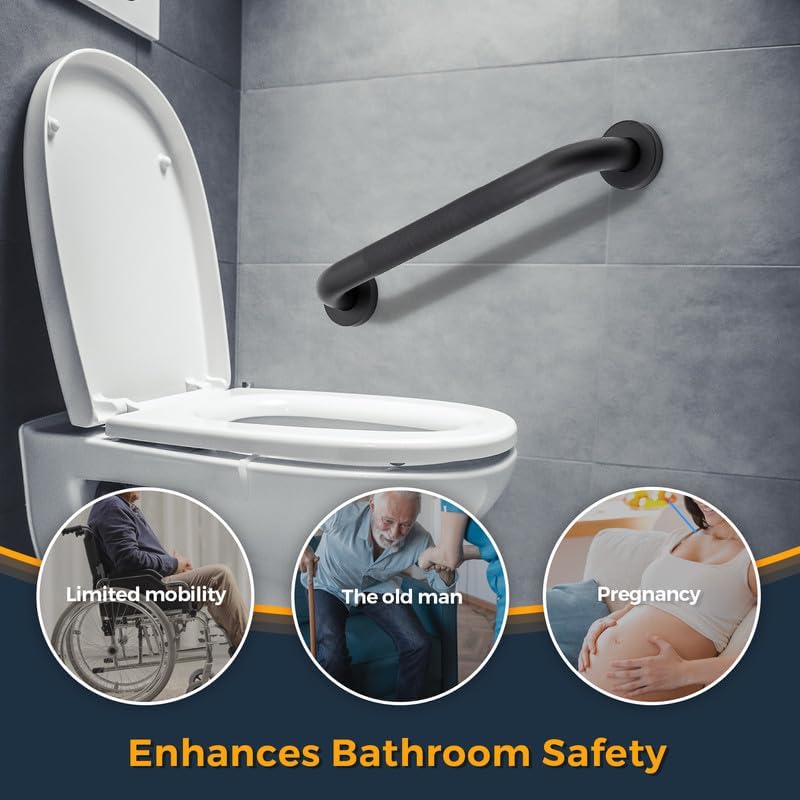 Grab Bars for Shower, 1 Pack 32-Inch Anti Slip Shower Handles for Elderly, Safety Shower Grab Bar, Stainless Steel Handicap Grab Bars for Bathroom (Black 1" Diameter)