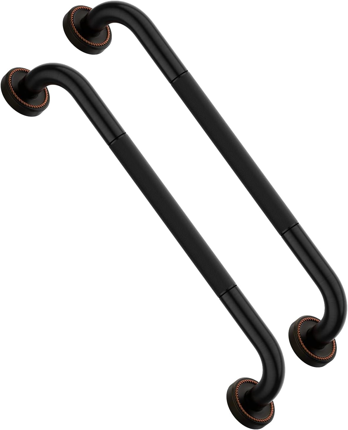 2 Pack 20 Inch Bronze Shower Grab Bar Matte Black, Munzong Antique Brass Bathroom Grab Bar w/Anti-Slip Knurled Grip, Bathroom Balance Bar, Safety Handrail Support, Injury Elderly Senior Assist Handle