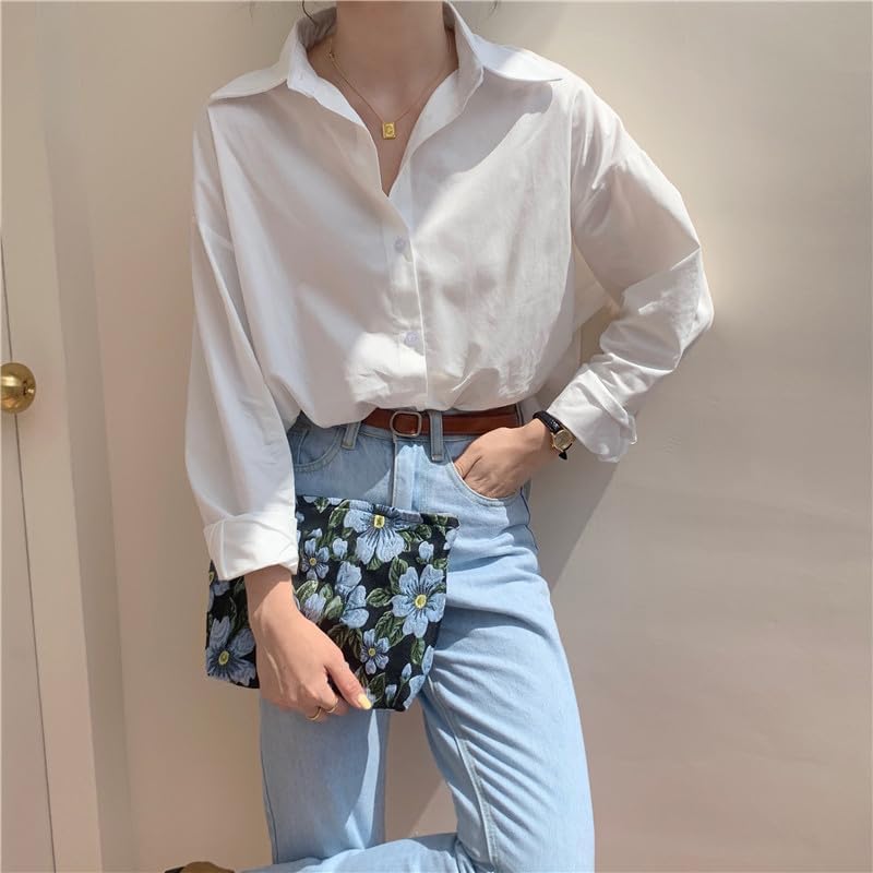 PAZIMIIK Makeup Bag Large Cotton Zipper Pouch for Purse Travel Canvas Make Up Organizer for Women Cosmetic,Brocade Flower Black