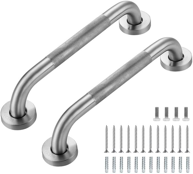Grab Bars for Shower, 2 Pack 12-Inch Anti Slip Shower Handles for Elderly, Safety Shower Grab Bar, Stainless Steel Handicap Grab Bars for Bathroom,Toilet (Brushed Nickel, 1" Diameter)
