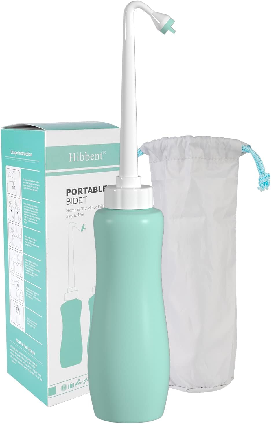 Hibbent Portable Bidet Sprayer and Travel Bidet with Hand Held Bottle for Personal Cleansing, Extended Nozzle Spray for Childbirth, Personal Hygiene, Outdoor, Camping with Travel Bag- 22oz/ Green