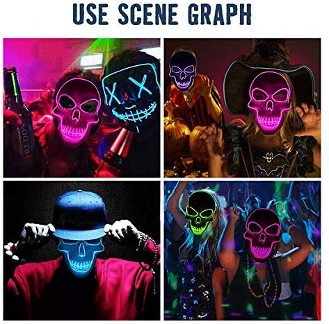 OceanWings Halloween Mask LED Light up Costumes Scary Mask for Party Supplies Favor