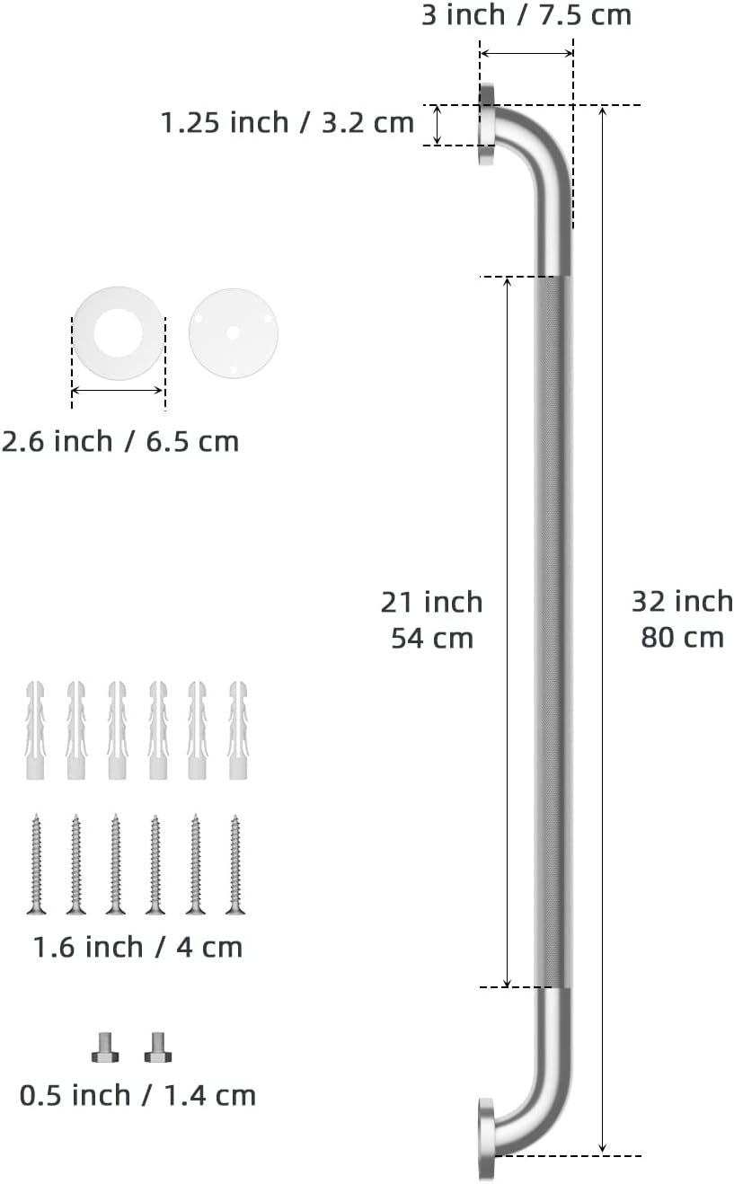 32 Inch Anti Slip Shower Grab Bar, Munzong 2 Pack Stainless Steel Bathroom Grab Bar, Brushed Nickel Knurled Bathroom Balance Bar,Safety Hand Rail Support Handicap Elderly Senior Assist Bath Handle